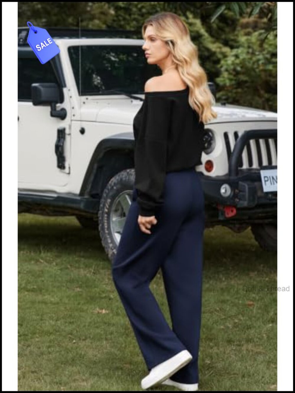 Women's High Waisted Wide Leg Sweatpants, Cotton Blend - Picture 2 of 5